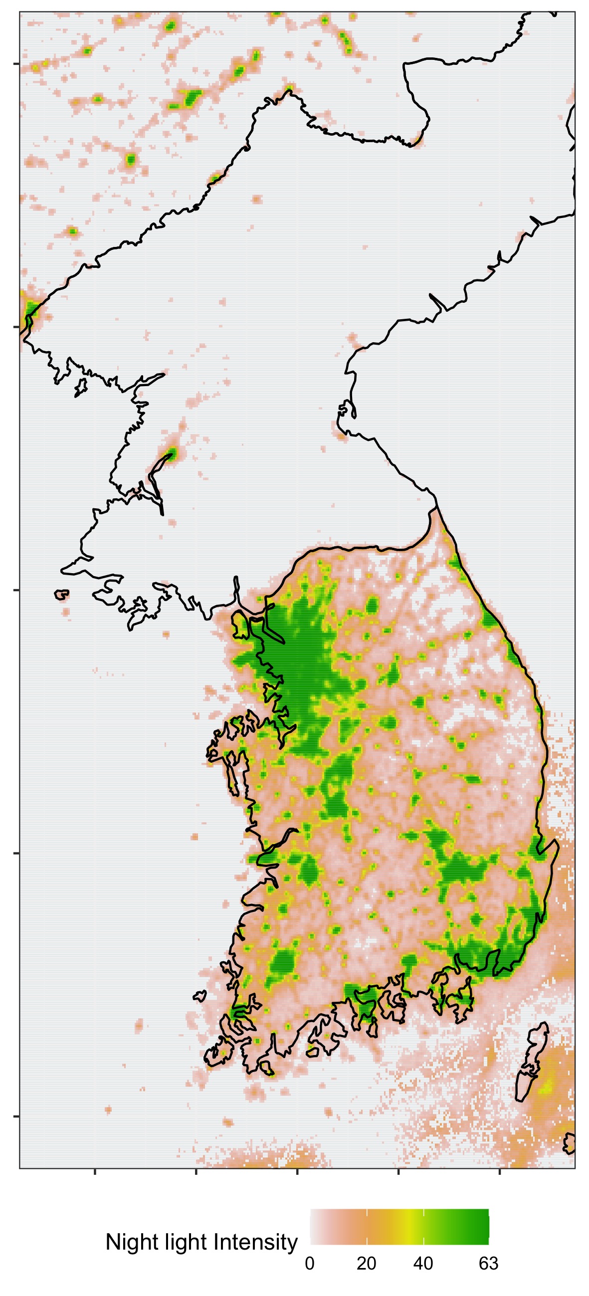 Satellite nighttime lights over the Korean peninsula